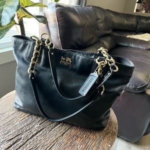 Coach Madison purse / tote, black leather, gold chain